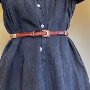 Brighton Oxblood Croco Leather Belt with Silver Engraved Western Buckle